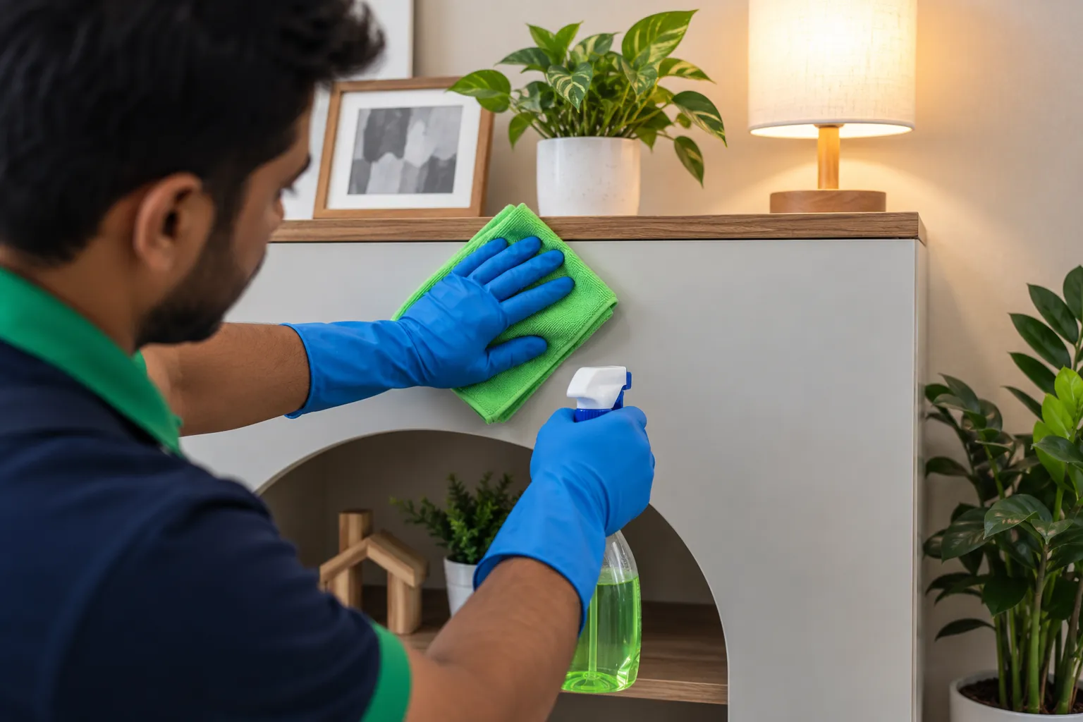Focused cleaning work inside a modern home