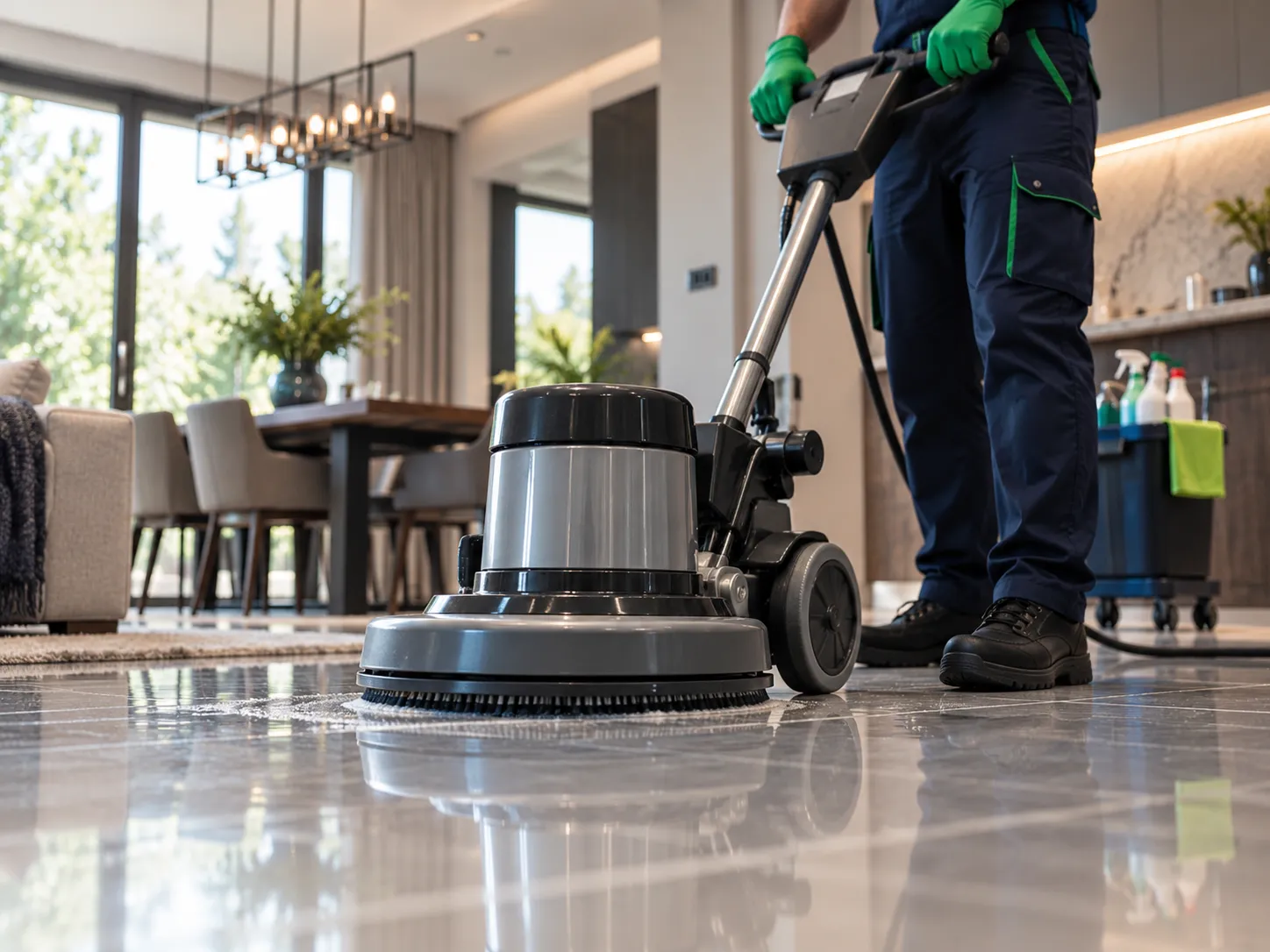 Professional floor polishing after renovation work is complete