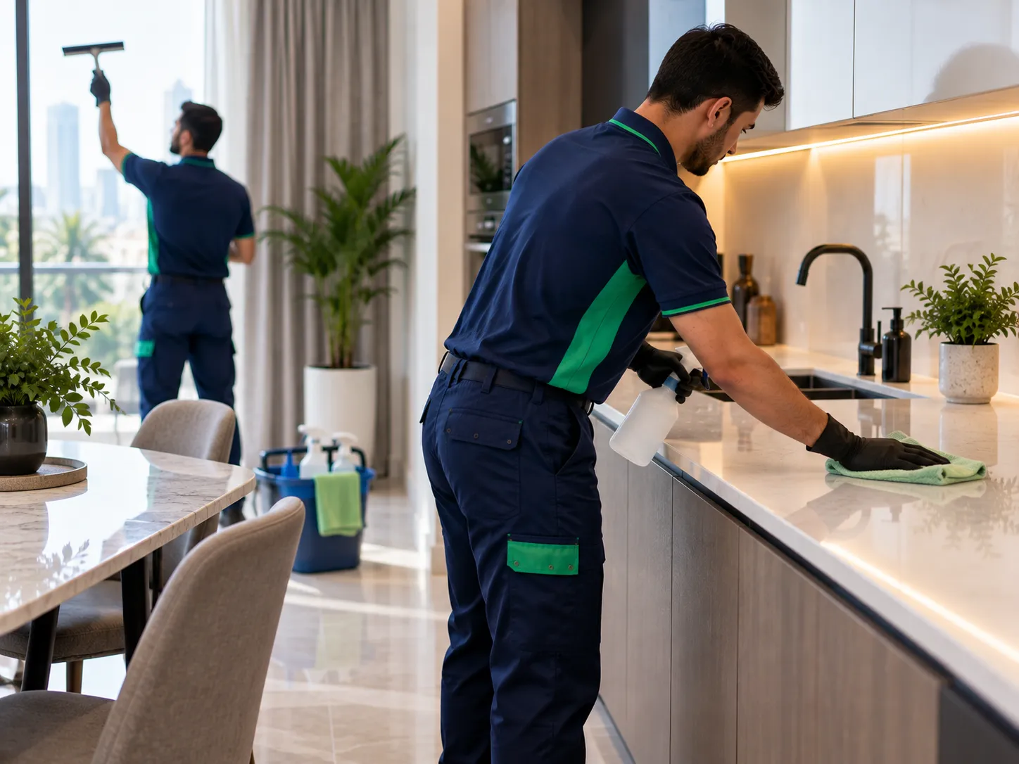 Cleaning team deep cleaning interior surfaces